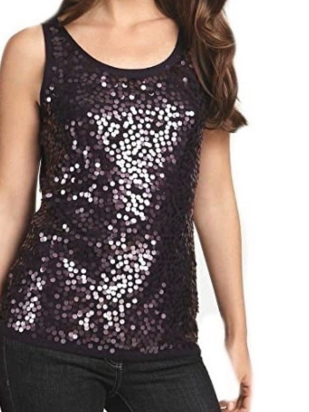 EILEEN FISHER shell tank top deep purple merino wool sequins scoop neck Size S